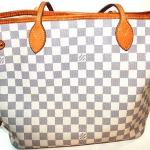 Auth Louis Vuitton Neverfull MM Damier Azur EUC~